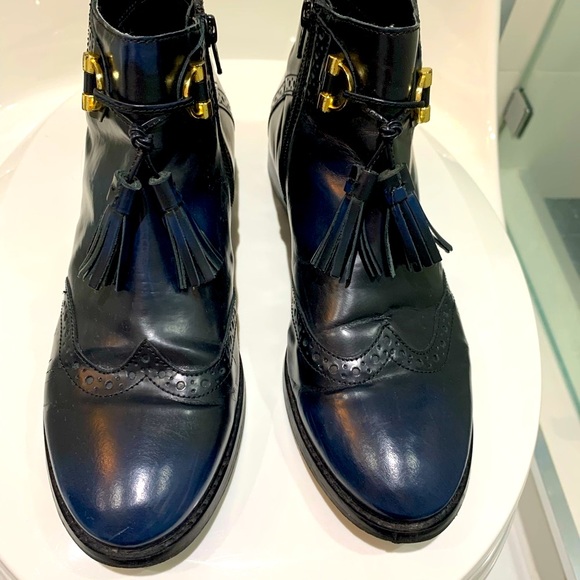 ASOS ALYA Leather Navy Tassel Ankle Boots size 10 - Picture 3 of 11